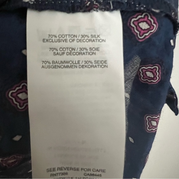 EUC-J Crew Embroidered Bell Sleeve Top Blue Red Printed Long Sleeve Blouse - Picture 7 of 9